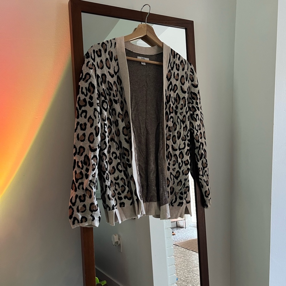 croft & barrow Beige and Black Leopard Print Open Cardigan
